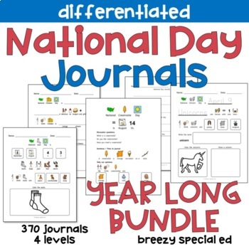 Preview of Year Long BUNDLE National Days Differentiated Journals for Special Education