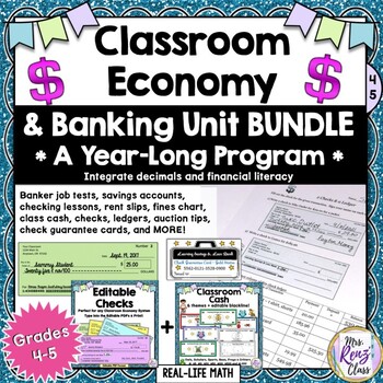 Preview of Classroom Economy & Banking Unit Yearlong BUNDLE for Grades 4-6