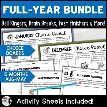 Preview of Year-Long Choice Boards - 10 Months Early Finishers Activities Middle School