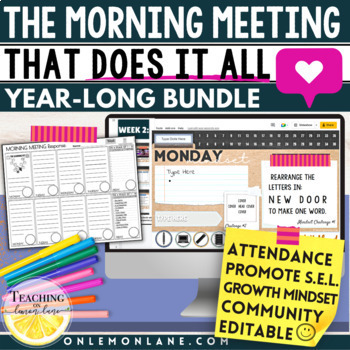 Preview of Fun EDITABLE Morning Meeting Work Character Education Daily Classroom Slides