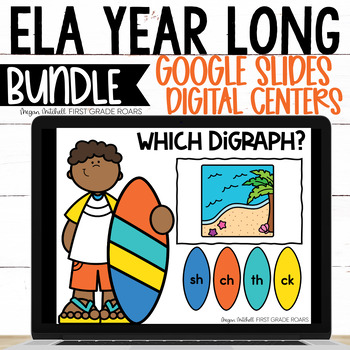 Preview of Year Long Digital Phonics & Grammar ELA Centers on Google Slides BUNDLE