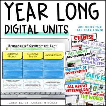 Preview of Year Long Digital Social Studies + Science Activities | Includes Holidays