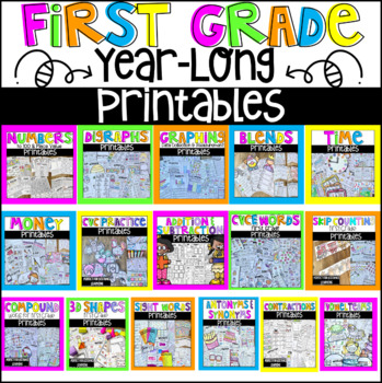 Preview of Year Long First Grade Math and Literacy Worksheets and Printables Bundle