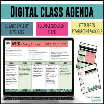 Preview of Daily & Weekly Agendas Google Slide & PowerPoint  - SUCCULENT THEME