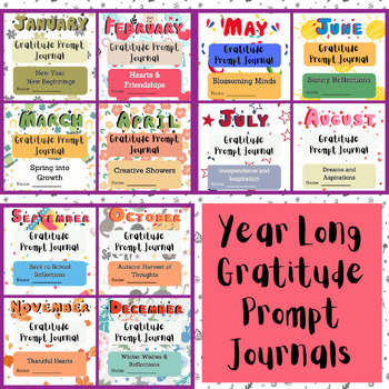 Preview of Year Long Gratitude Prompt Journals Bundles (12 Months)