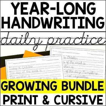 Preview of Year-Long Growing Bundle of Daily Handwriting Practice | Print & Cursive Writing