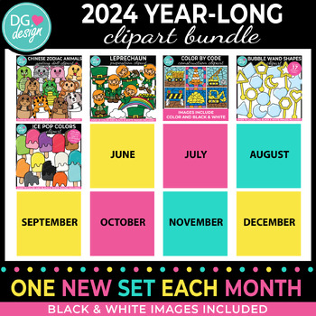 Preview of Year-Long Growing Clipart Bundle 2024 | Mystery Bundle | Cute Clip Art
