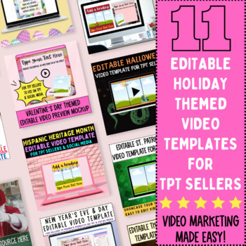 Preview of Year Long Holiday Bundle Editable Video Templates For TPT Sellers