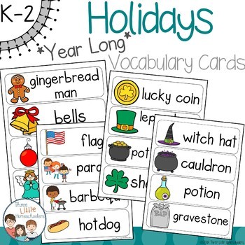 Preview of Year Long Holiday Vocabulary Word Wall Cards