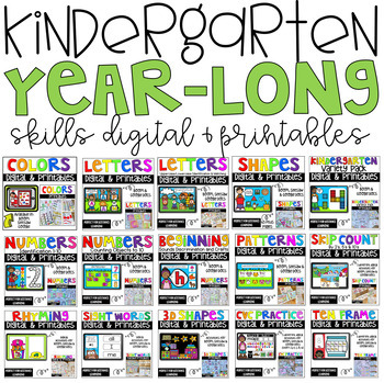 Preview of Year Long Kindergarten Math and Literacy Worksheets Digital and Printables