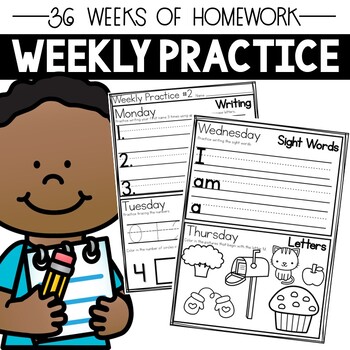 Preview of Year Long Kindergarten Weekly Homework Practice 36 Weeks