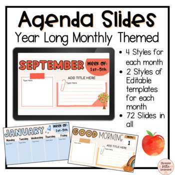 Preview of Year Long Monthly Themed Agenda Welcome Slides Templates for Google Slides 