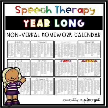 Preview of Speech Therapy Homework Calendars | Speech Activities for Nonverbal Students