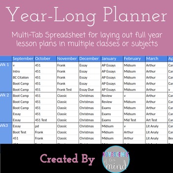 Preview of Year-Long Planner