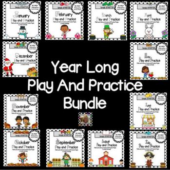 Preview of Year Long Play and Practice Bundle:  Math and Literacy Games and Worksheets