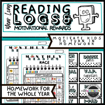 Preview of Year Long Reading Log and Student Motivational Rewards