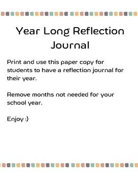 Preview of Year Long Reflection Journal - Printable