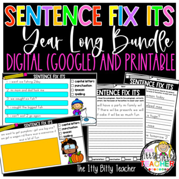 Preview of Year Long Sentence Fix Its Bundle Digital (Google Classroom) and Printable