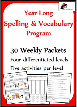 Preview of Year Long Bundle of Differentiated Spelling & Vocabulary Packets