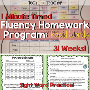 Preview of Year Long Sight Word Homework Program: Rapid Word (1 Minute Timed)