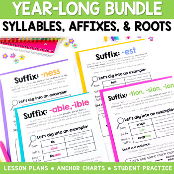 Preview of Year-Long Word Study Bundle: Syllables, Prefixes, Suffixes, Greek & Latin Roots