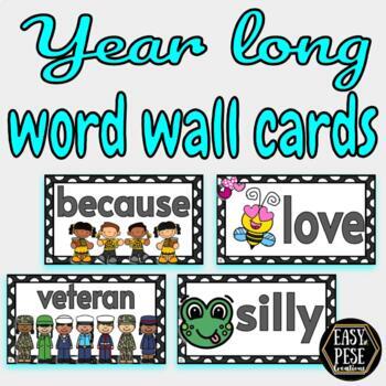 Preview of Year Long Word Wall Cards #polkadot