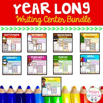 Preview of Year Long Writing Center with Monthly word posters