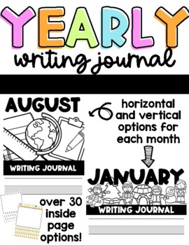 Preview of Year-Long Writing Notebook (Monthly Book Covers & Writing Pages) Writing Journal