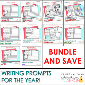 Preview of Year Long Writing Prompts NO PREP BUNDLE