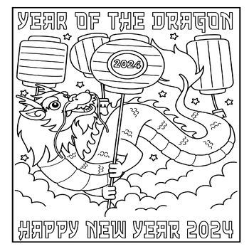 Year Of The Dragon 2024 Coloring Page - Chinese New Year Lunar-Dragon ...