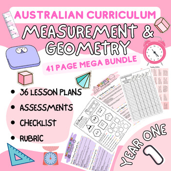 Preview of Year 1 Math Shape, Time, Location, Length & Capacity Unit plans and Tests