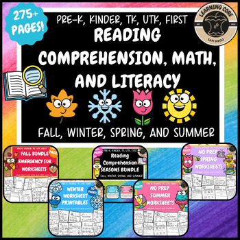 Preview of Year Round Bundle Reading Comprehension, Math, Literacy PreK, TK, UTK, Kinder