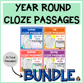 Preview of Year Round CLOZE BUNDLE | All Seasons MAZE Reading Comprehension (2nd-3rd)