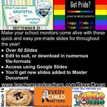 Preview of Year Round Celebratory Slides for School Monitors - (Google Slides)
