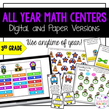 Preview of Growing Year Round Digital and Paper 3rd Grade Math Center Bundle