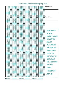 Preview of Year Round Homeschooling Attendance Log 2024
