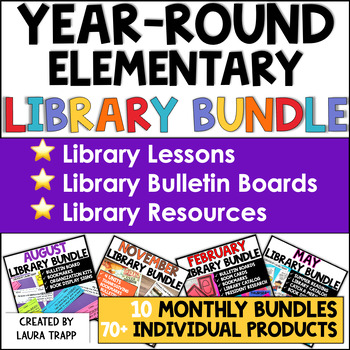 Preview of Year Round Library Lessons Bundle - Elementary Library Activities and Resources