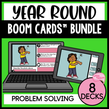 Preview of Year Round Problem Solving No Prep Speech Therapy BOOM CARDS™ Bundle