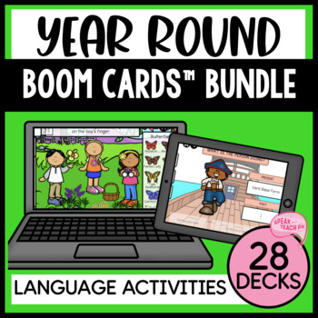 Preview of Year Round THEMATIC and Seasonal Language Activities Boom Cards™ Speech Therapy