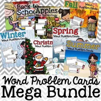 Preview of Year Round Word Problem Cards Bundle: Addition, Subtraction, Money, Fractions