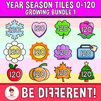 Preview of Year Season Tiles 0-120 Clipart Growing Bundle Math
