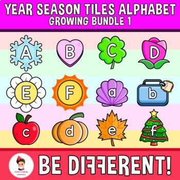 Preview of Year Long Monthly Tiles Alphabet Letters Clipart Bundle February March April May