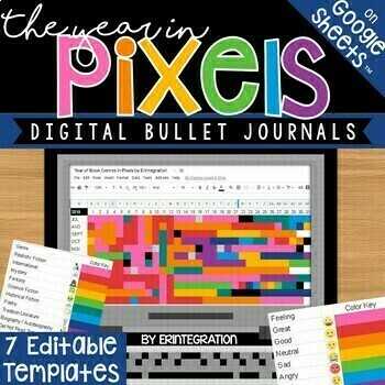 Preview of Year in Pixels Digital Bullet Journal Templates on Google Sheets