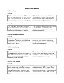 Preview of Year long critical thinking project series for US History