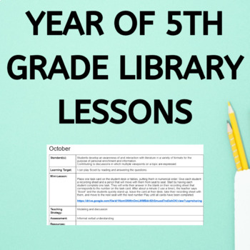 Preview of Year of Fifth Grade Library Curriculum Lesson Plans for Media Specialist