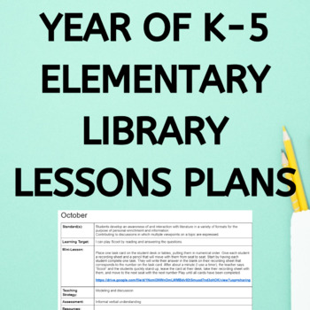Preview of Year of Elementary Library Media Center Lesson plans for grades K-5