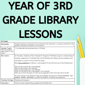 Preview of Year of Third Grade Library Curriculum Lesson Plans for Media Specialist