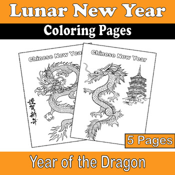 Preview of Year of the Dragon Coloring Pages - Printable Lunar New Year 2024
