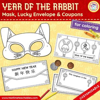 Year of the Rabbit Craft: Mask & Lucky Envelope with Coupons for Coloring