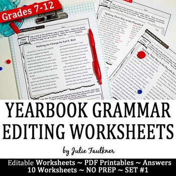 Preview of Yearbook/Journalism Grammar Proofreading Worksheets, Printable/Digital